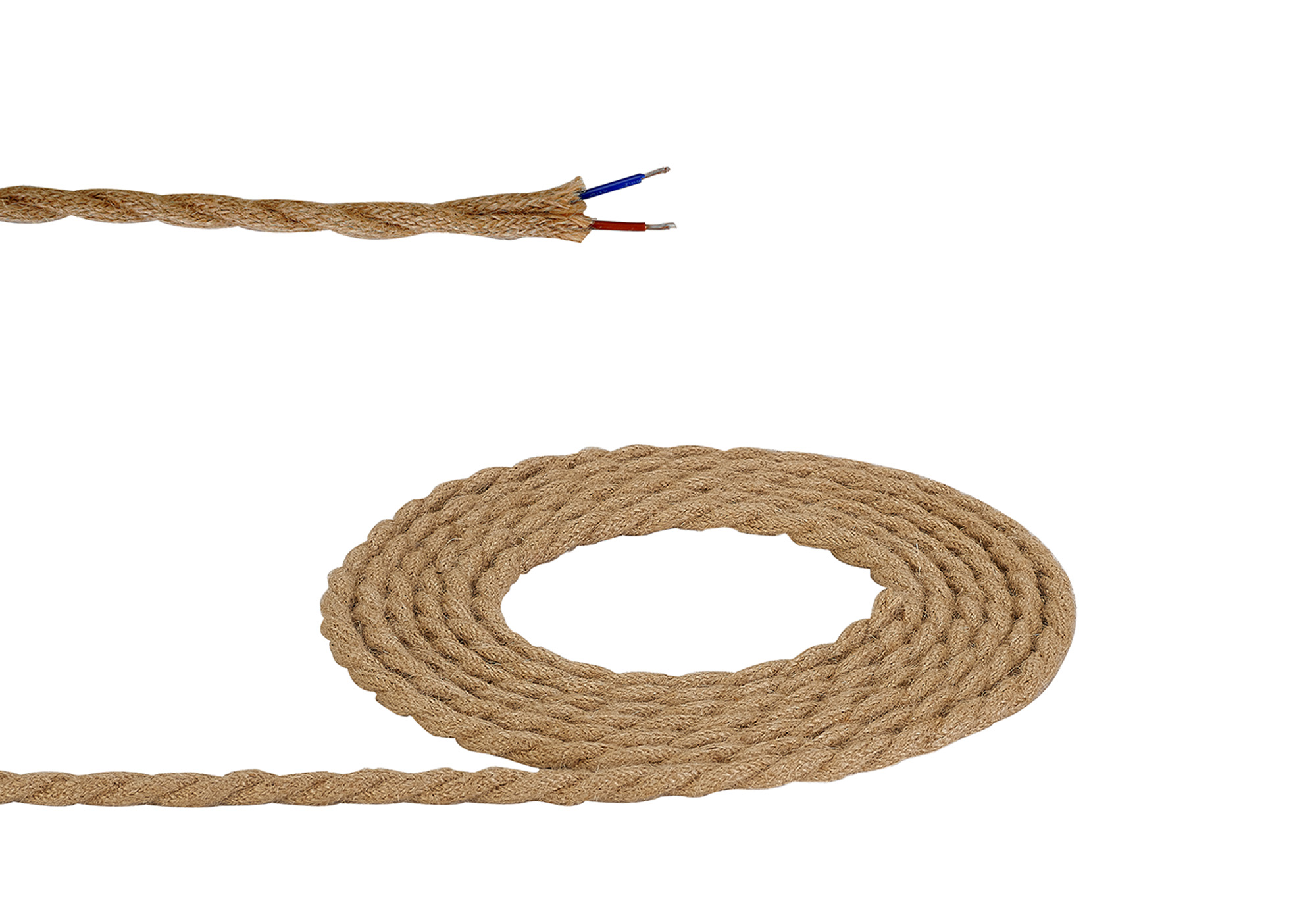 D0820  Cavo 1m Jute Brown Braided Twisted 2 Core 0.75mm Cable